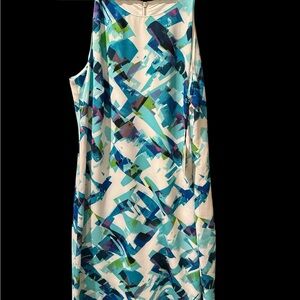 O40 Calvin Klein Sleeveless Abstract Blue & Teal Print Mini Dress
